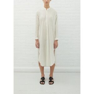 Moismont French Design Cotton Grid Check Henley Shirt Dress Olive Cream Size 2